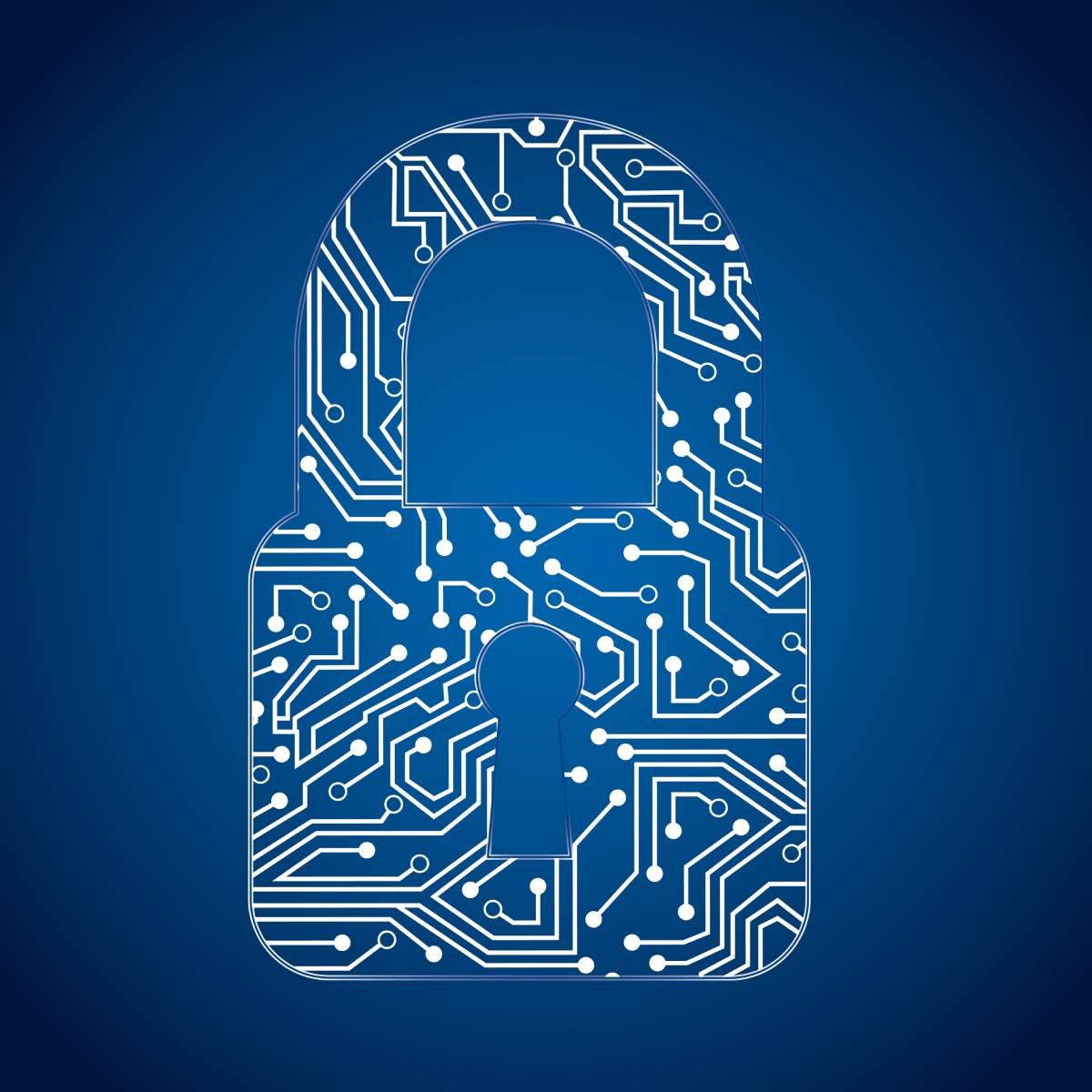 Digital representation of a padlock on a blue background keeping your business safe from a disaster